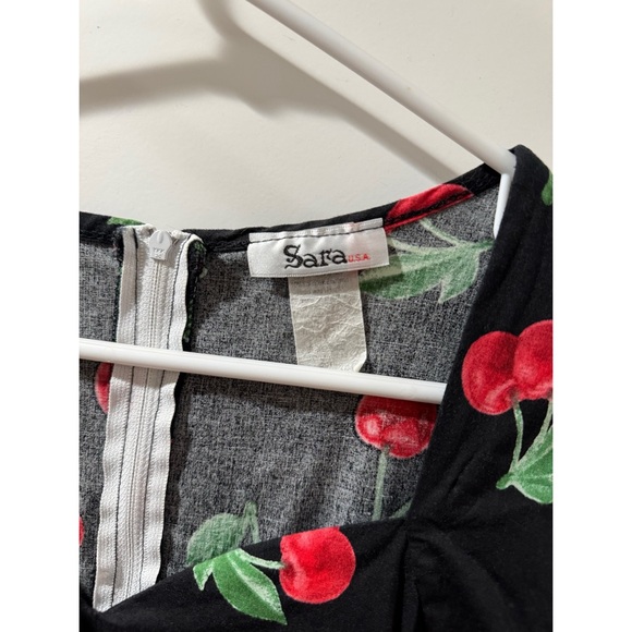 Sara USA Black Dress with Cherry Print, 2X - Picture 6 of 7